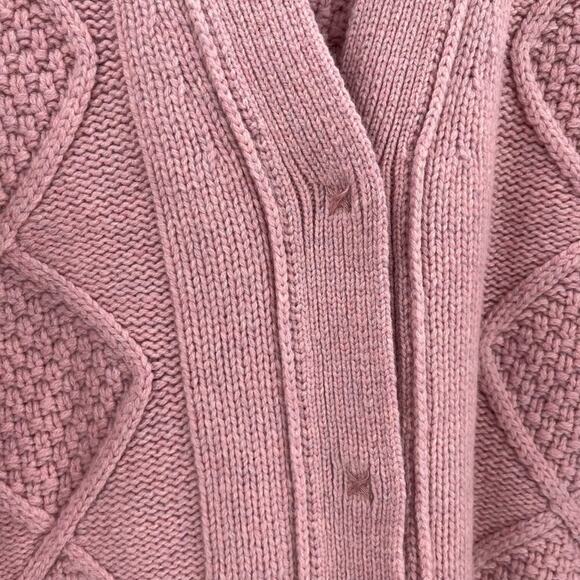 ATM Anthony Thomas Melillo Cable Knit Cardigan Sweater Pink Wool Button Med NEW - Picture 3 of 9